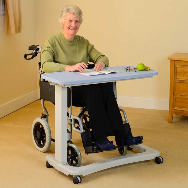 NRS N43577 Easylift Plastic Top 4 Wheeled Over Bed Chair Wheelchair Table Gas Lift Adjust