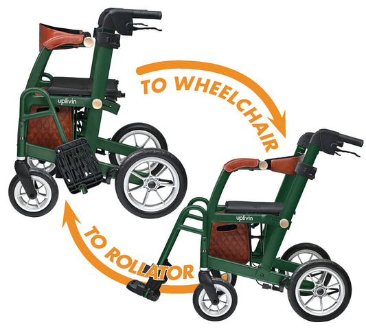 Uplivin Glide 2 in 1 Rollator Green or Black Walker with Seat To Wheelchair folding Lightweight PR32220 PR32221