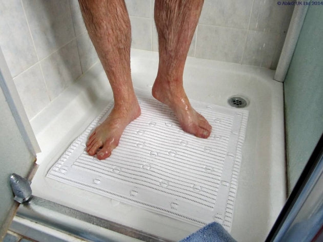 Able2 StayPut Soft Feel Anti-Slip Shower Mat Square None Slip White Blue 51 x 51cm PR45121