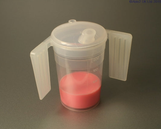 Able2 Feeding Cup Elderly Disabled Beaker Mug Plastic Long Spout 2 Handles 2 lids or No Handles PR65032 PR65033