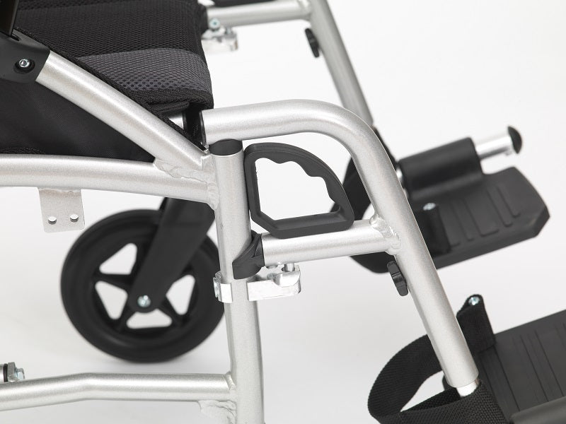 Drive Devilbiss Phantom Transit Padded Attendant Control Lightweight Folding Transport Wheelchair LPHWCTS19SIL Silver 19" Seat