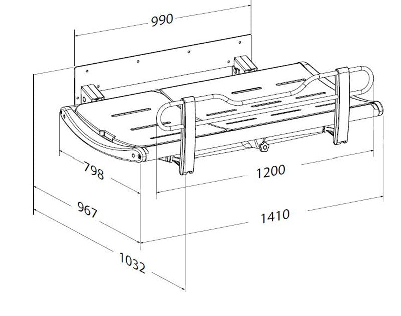 R8435313301 Pressalit Table à langer/douche SCT 3000 à hauteur fixe, banc gris, longueur 1410mm, incluant une barre de sécurité