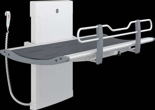 R8582318301 Pressalit SCT 3000 Table à langer électrique motorisée grise Longueur 1910 mm Banc pliant, barre de sécurité incluse