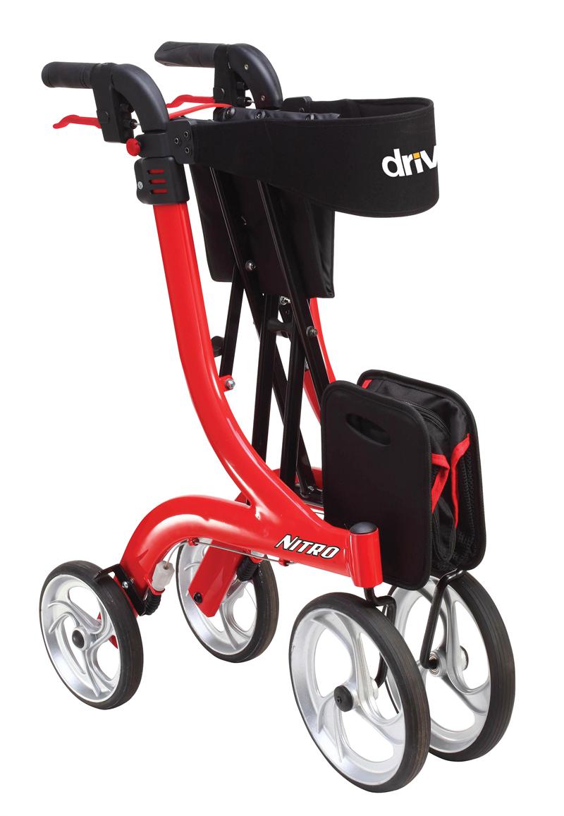 Drive Devilbiss Nitro Tall 4 Wheel Walker Lightweight Folding Walker Rollator Seat Red 6 Feet Height Above