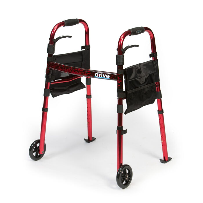 Drive Ready Set Go Red Folding Lightweight Rollator Zimmer Frame Lets Go Walker 2 Wheels 2 Sliders Travel Transport With Bag 10236K