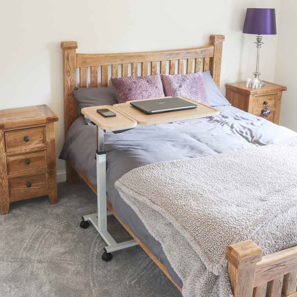 S13909 NRS Easylift Home Care Split top Over Bed Chair Wheelchair Table Gas Lift Adjust 4 Wheels