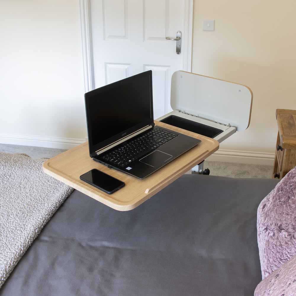 S13909 NRS Easylift Home Care Split top Over Bed Chair Wheelchair Table Gas Lift Adjust 4 Wheels