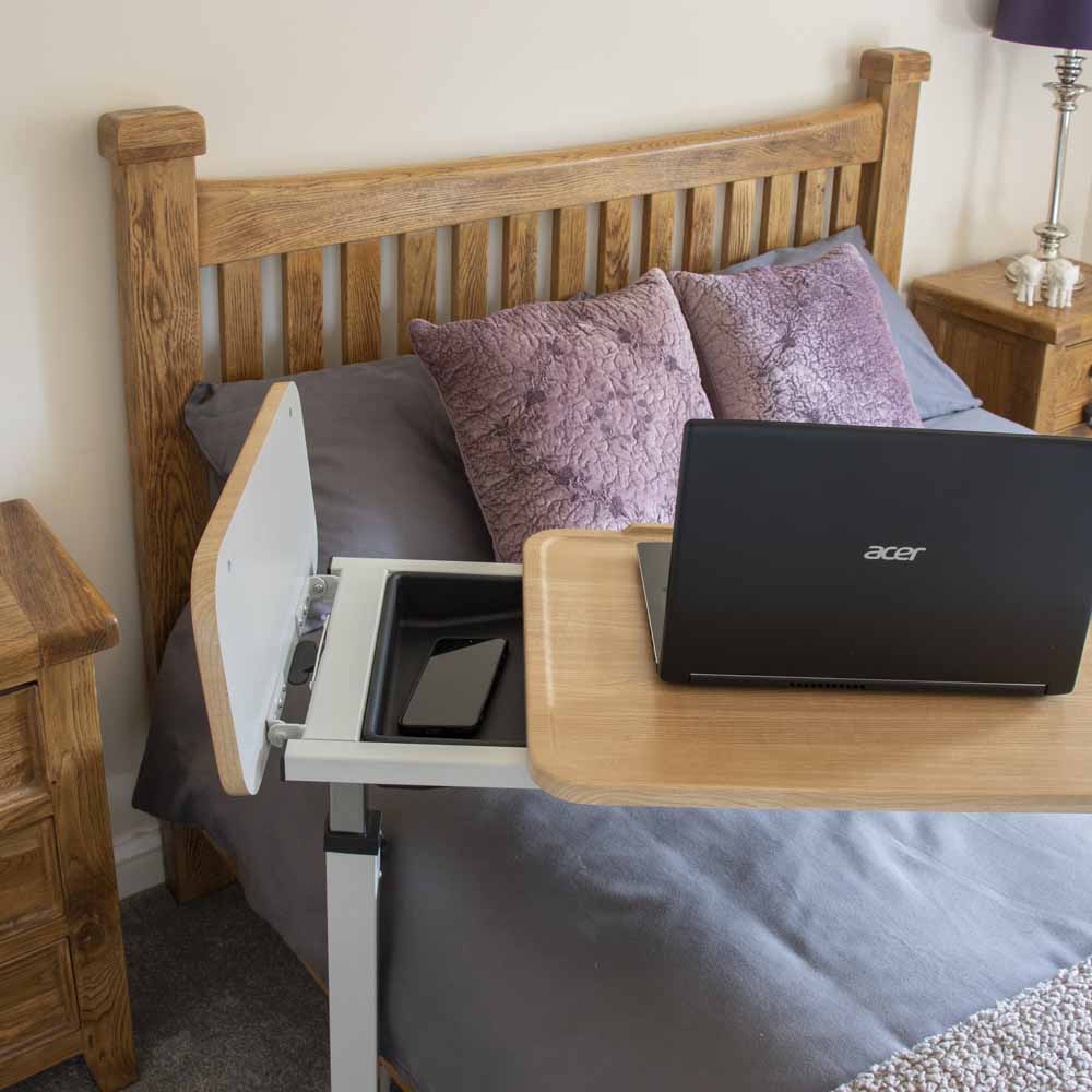 S13909 NRS Easylift Home Care Split top Over Bed Chair Wheelchair Table Gas Lift Adjust 4 Wheels