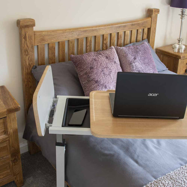 S13909 NRS Easylift Home Care Split top Over Bed Chair Wheelchair Table Gas Lift Adjust 4 Wheels