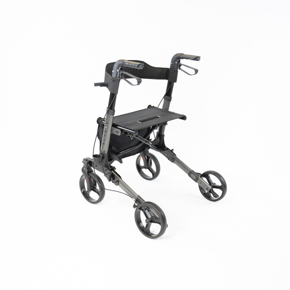 NRS S20744 Lightweight Aluminium Folding Triple Fold Rollator Walker Grey 4 Wheel