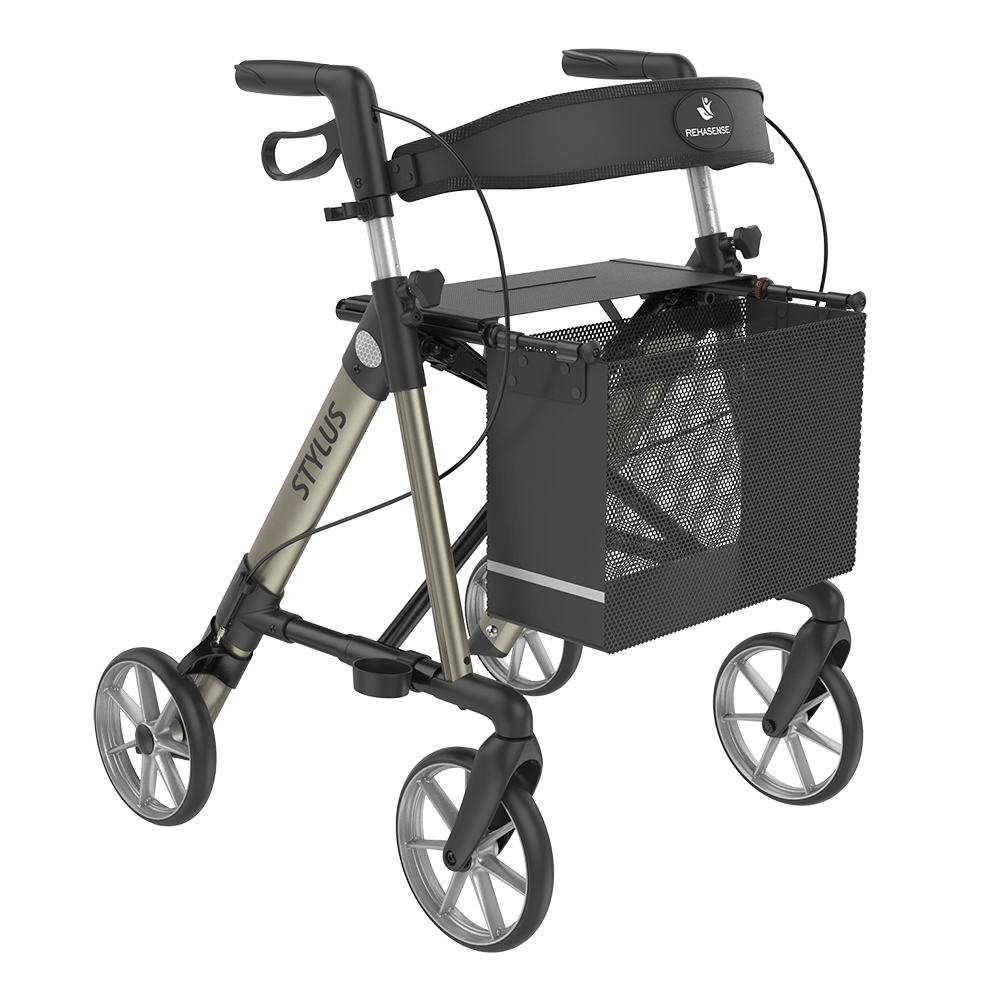 Rehasense Stylus Folding Rollator 4 Wheel Walker Aluminium Lightweight Backrest and seat