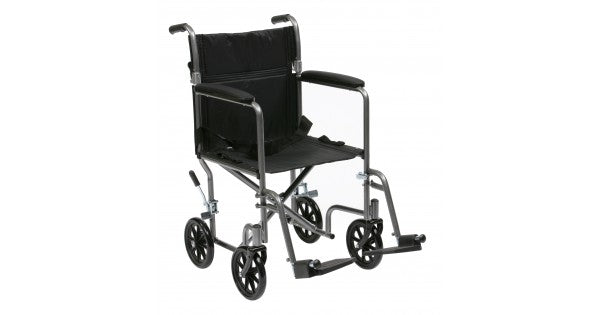 Compact Drive Medical 19" Width Transport Super Lightweight Travel Folding Wheelchair Chair Silver TR-39ESV