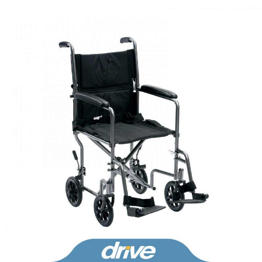 Compact Drive Medical 19" Width Transport Super Lightweight Travel Folding Wheelchair Chair Silver TR-39ESV