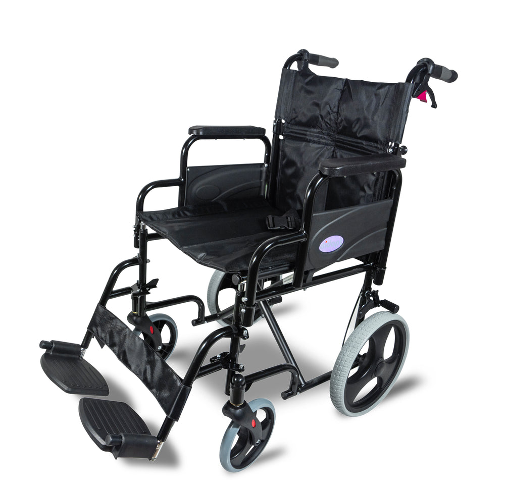 Aidapt Deluxe Attendant Propelled Steel Wheelchair VA169 and spare 12" castor and spare side panels