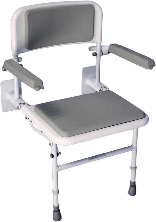 Aidapt Solo Deluxe Padded Wall Mounted Shower Seat Drop Down Lift Arms Back VB535 VB539
