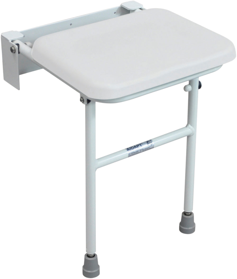 Aidapt Wall Mounted Solo compact height adjustable fold away padded shower seat with legs VB544