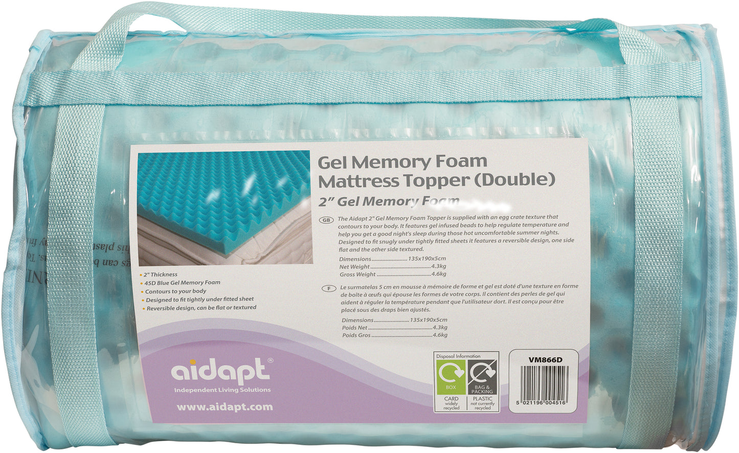 Aidapt Gel Memory Foam Mattress Topper VM866
