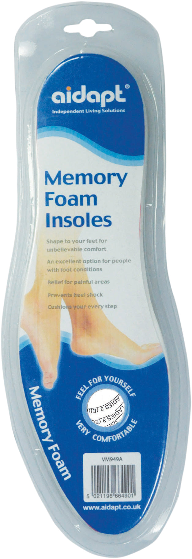 Pair Of Aidapt Memory Foam Pressure Relief Insoles Arch Foot Heel Support Unisex Universal Size VM949A