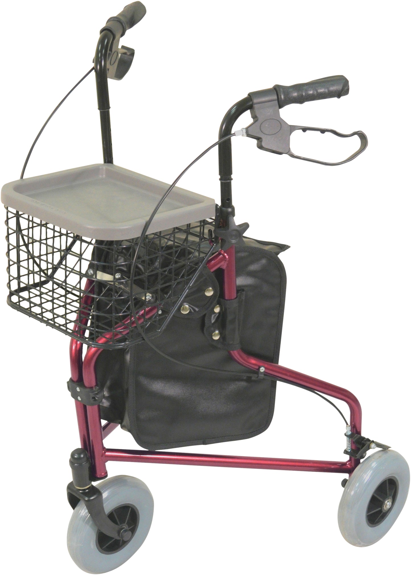Aidapt Lightweight Aluminium Tri Walker with Bag and Basket 3 Wheel Red or Blue VP172