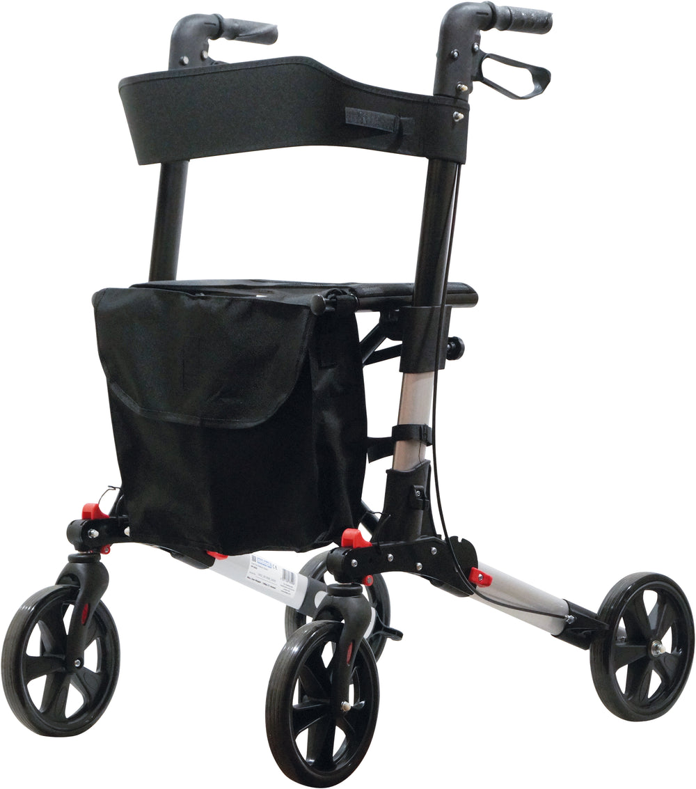 Aidapt Deluxe Fold Flat Folding Rollator 4 Wheel Walker Aluminium Lightweight Silver Grey VP185G