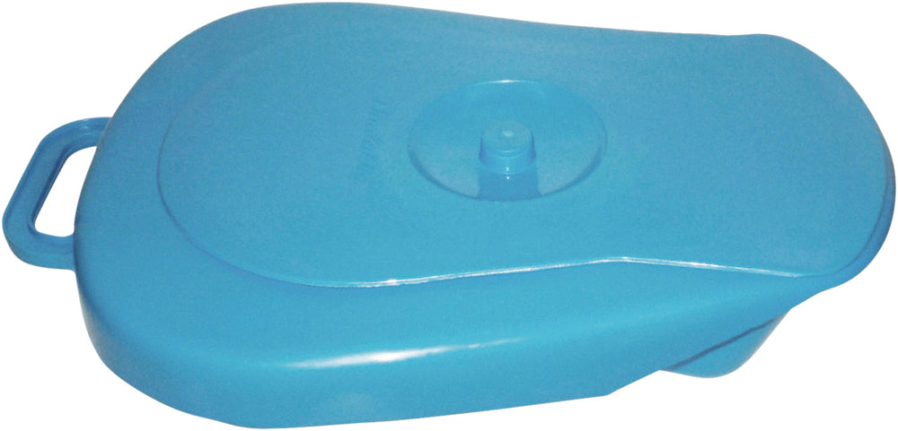 Aidapt Quality Blue Slipper Bed Pan Plastic Sturdy with Lid Handle VR275