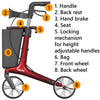Alerta Carbon Ultra Lightweight Folding 4 Wheel Walker Rollator ALT-R016 Black or Satin Red