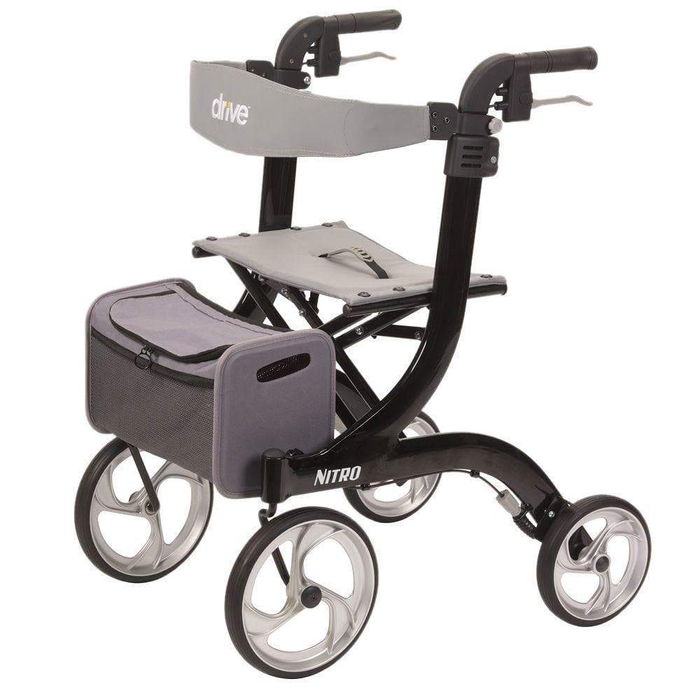 Drive Devilbiss Nitro Lightweight Folding Standard Size Rollator Walker Indoor Outdoor Large Wheel 724200400 724200200 Black Red