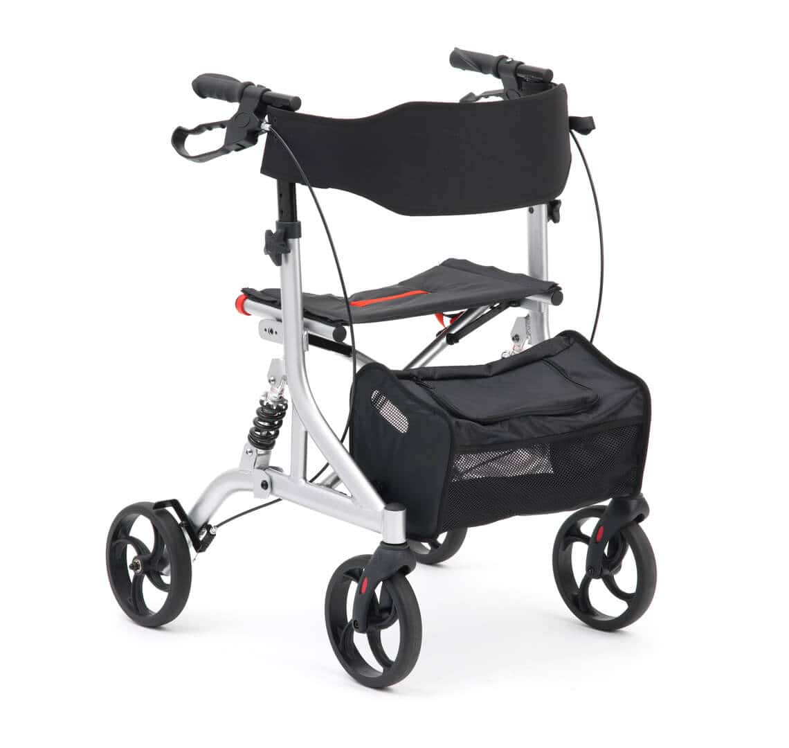 Drive Devilbiss Suspension Springs Comfort Lightweight Walker Rollator 4 Wheel with Seat Silver Folding WA023SIL