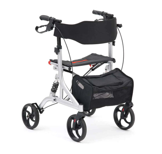 Drive Devilbiss Suspension Springs Comfort Lightweight Walker Rollator 4 Wheel with Seat Silver Folding WA023SIL