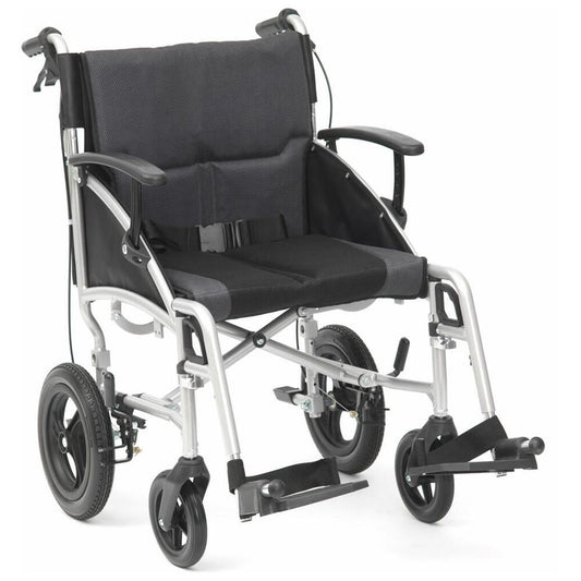 Drive Devilbiss Phantom Transit Padded Attendant Control Lightweight Folding Transport Wheelchair LPHWCTS19SIL Silver 19" Seat
