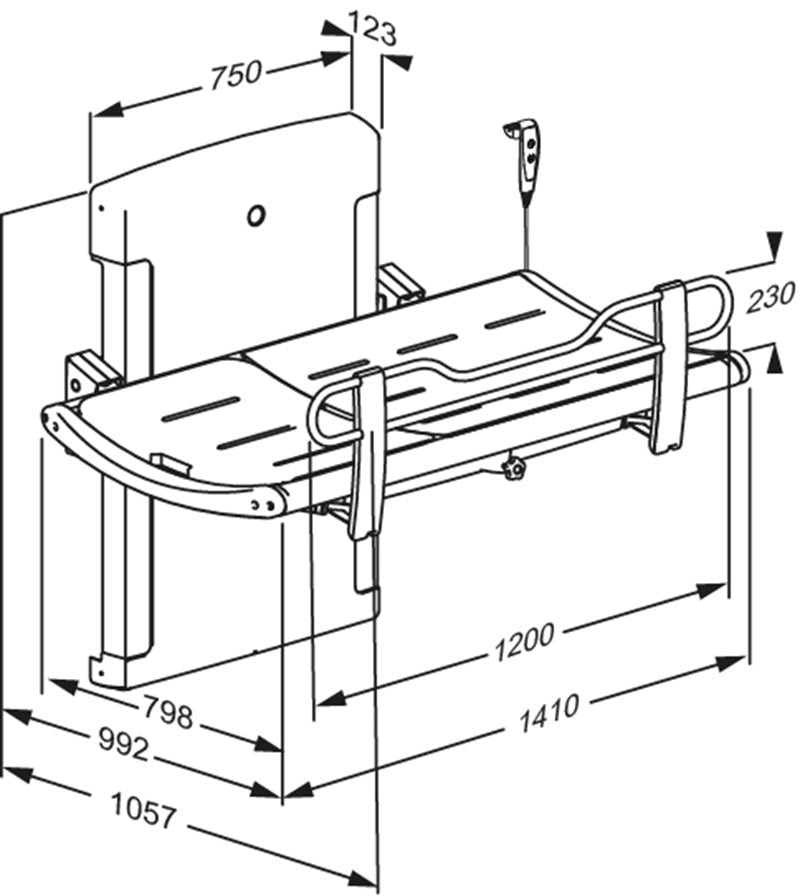 R8586318301 Pressalit SCT 3500 1410mm or 1910mm Powered Electric Wall Mounted Changing Bench Bed with Pressure Sensitive Stop