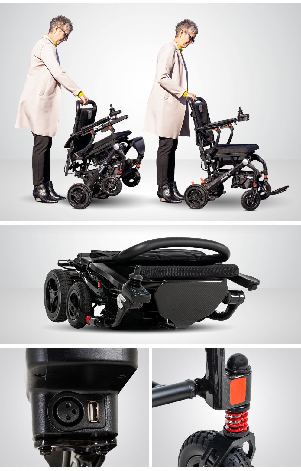 Pride Jazzy Carbon Max Super Lightweight Battery Wheelchair Powerchair Folds