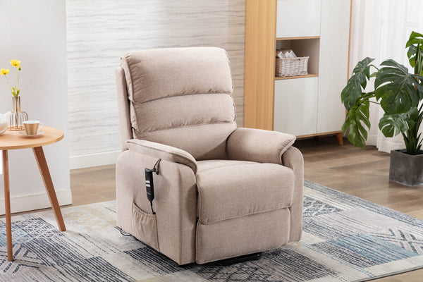 GFA Valencia Electric Rise and Recliner Armchair PU Leather Upholstery In Pebble or Fabric Grey or Fabric Wheat