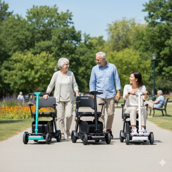 Pride Go Go Compact Lightweight Mint Green White Black Folding 4 Wheel Mobility Scooter