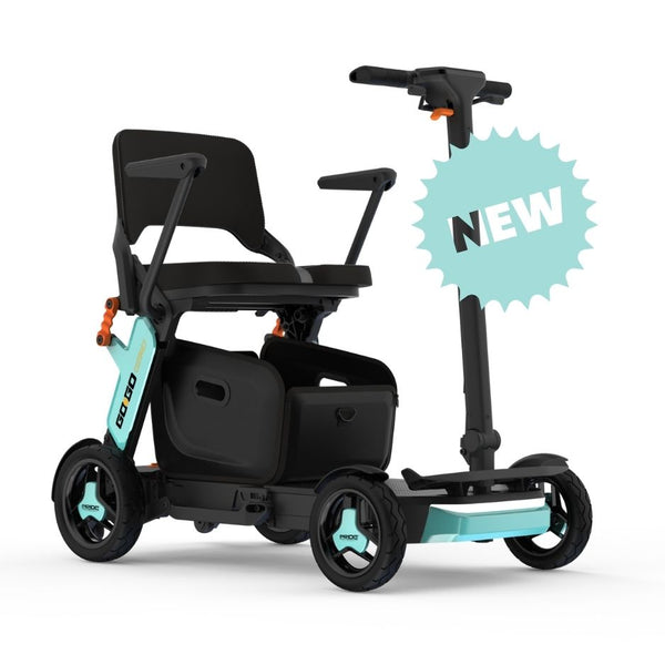 Pride Go Go Compact Lightweight Mint Green White Black Folding 4 Wheel Mobility Scooter
