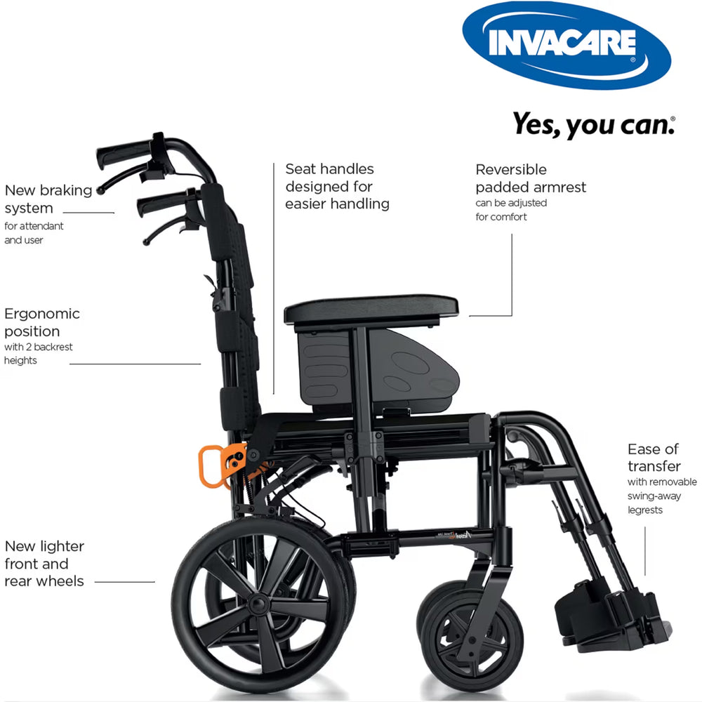 Invacare Action 2 NG LITE Crash Tested Super Lightweight Folding Transit Wheelchair Attendant Push In Black BQ1529492-AF