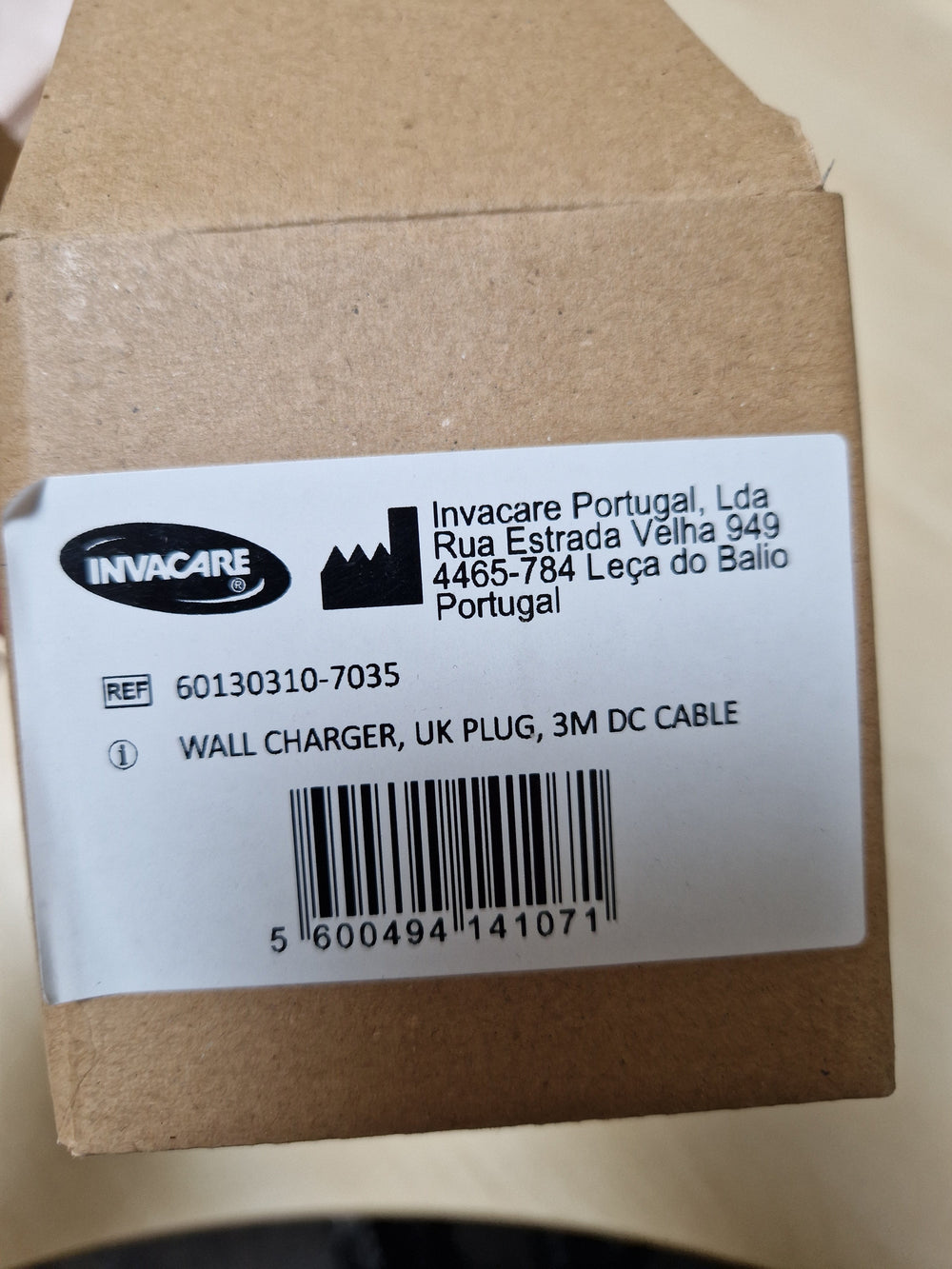 New Invacare Robin Hoist Carriage Wall Charger Charging Plug UK 3 Metre Cable DC 60130310-7035