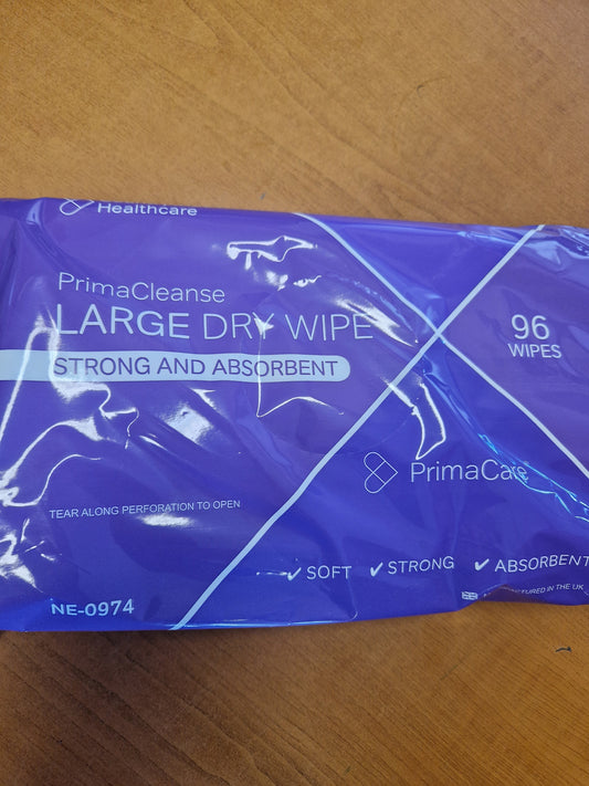 NE-0974 Primacare Large Dry Disposable Patient Care Wipes 30 x 28cm Single Pack 96 or Box Case of 28