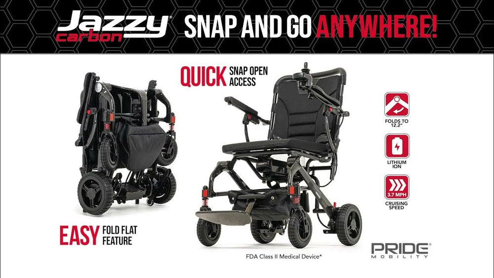 Pride Jazzy Carbon Max Super Lightweight Battery Wheelchair Powerchair Folds