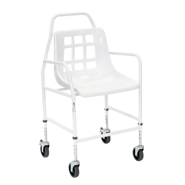 Alerta Walk In Shower Mobile Shower Chair White Wheeled 4 wheels Adjustable Height ALT-BE004