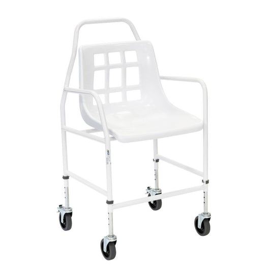 Chaise de douche mobile Alerta Walk In Shower à roulettes blanches 4 roues Hauteur réglable ALT-BE004