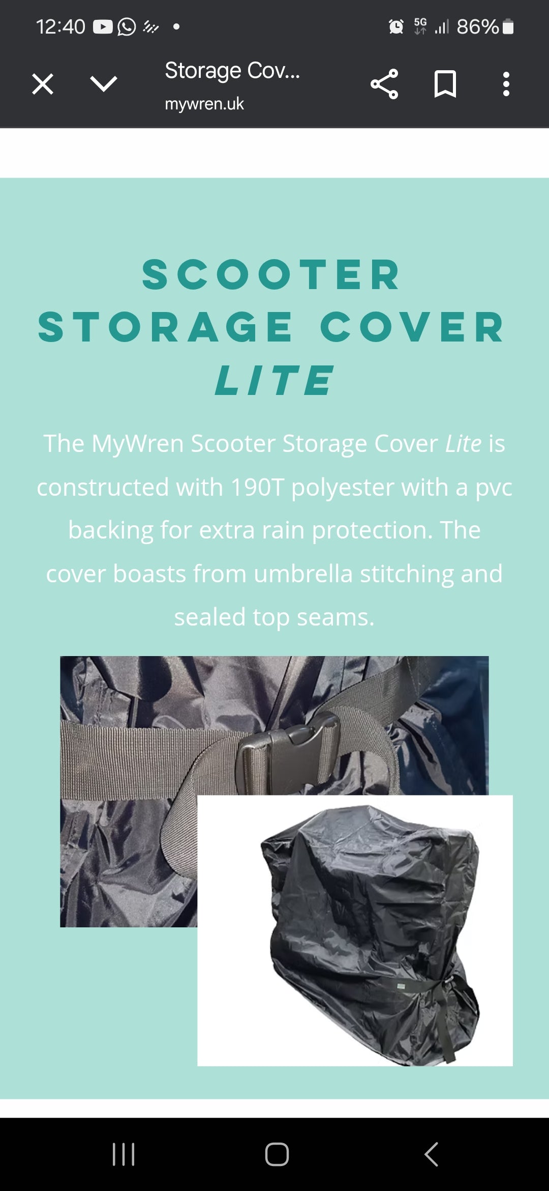 My Wren Mobility Scooter Storage Cover Lite Lightweight Waterproof X Large or Standard
