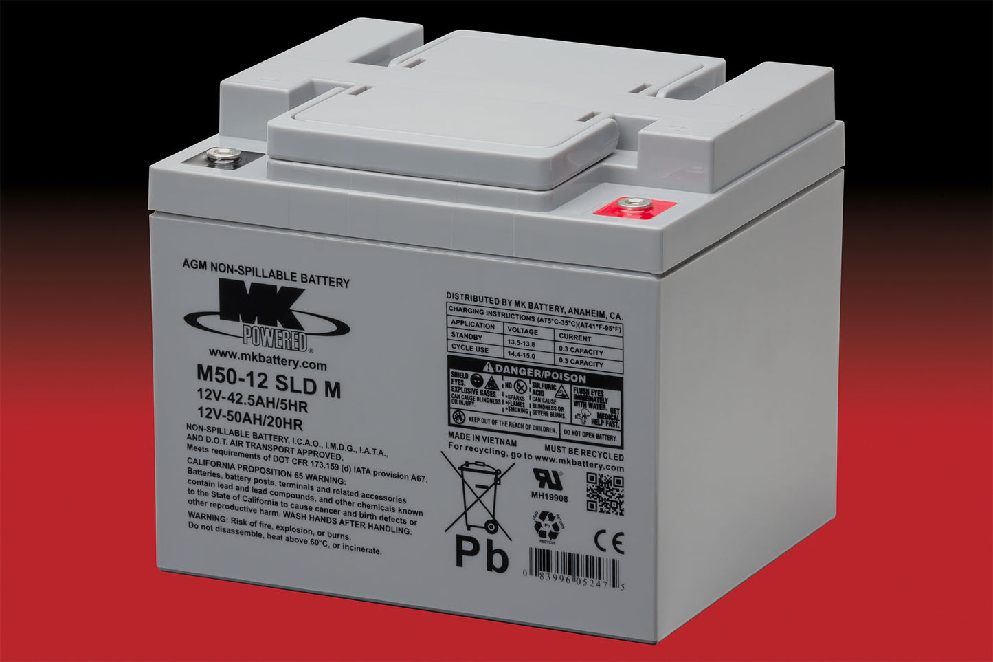 MK 12 Volt 50 AH SLA Sealed Lead Acid Battery for Hoists Scooters