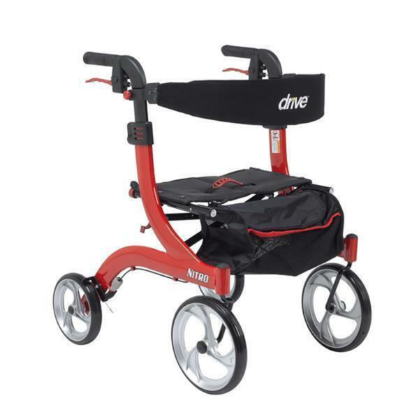 Drive Devilbiss Nitro Small Petite Mini Compact 4 Wheel Walker Under 5Ft 3 Lightweight Folding Walker Rollator Seat Red 724100200