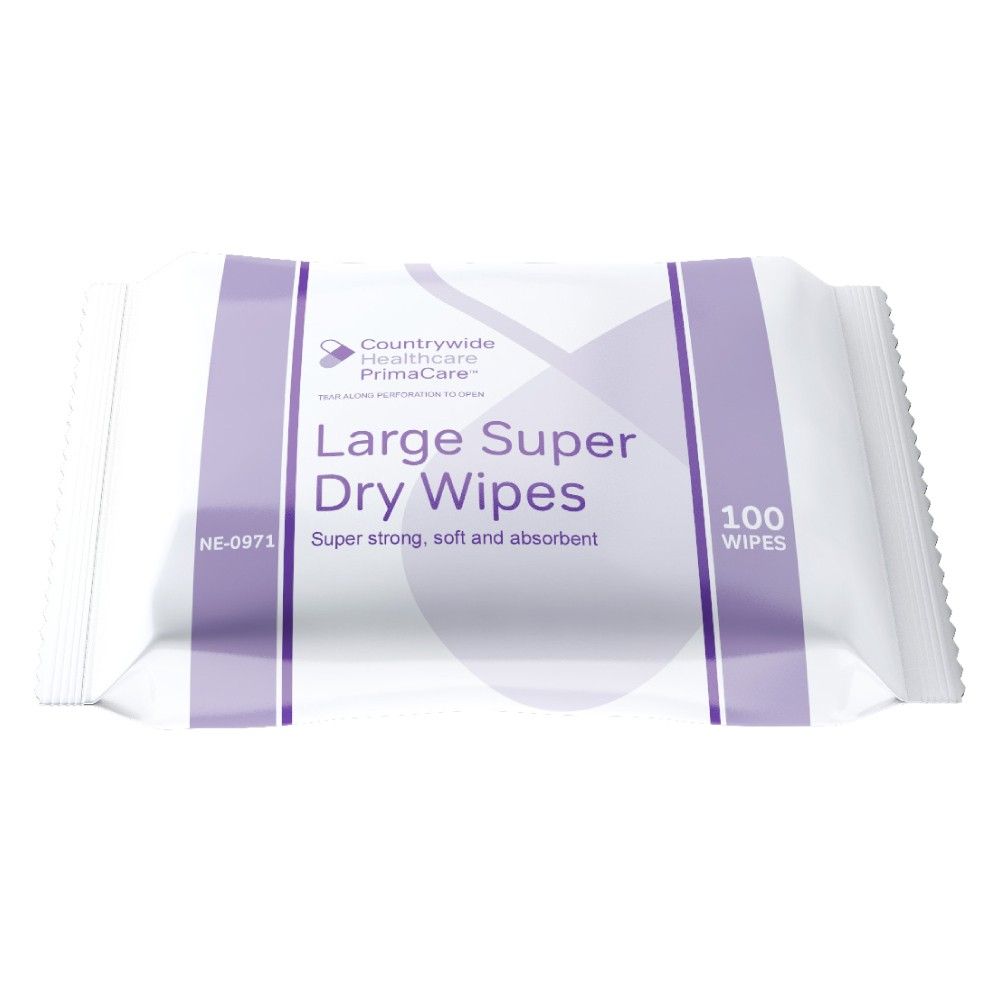 NE-0971 Countrywide Primacare Super Large Dry Wipes Patient Pack 100 32 x 30 cm or Case