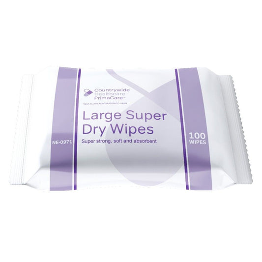 NE-0971 Countrywide Primacare Super Large Dry Wipes Patient Pack 100 32 x 30 cm or Case