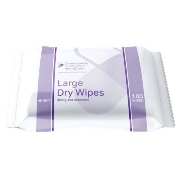 NE-0974 Primacare Large Dry Disposable Patient Care Wipes 30 x 28cm Single Pack 96 or Box Case of 28