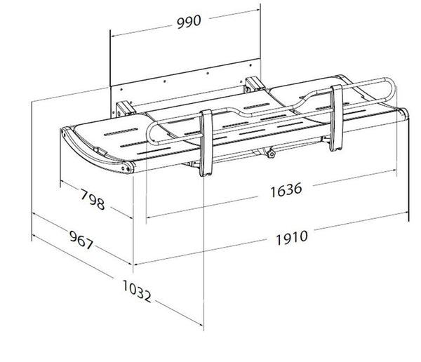 R8435318301 Pressalit SCT3000 Fixed Height Foldable Shower Changing Table Bench Grey Length 1910mm Including Safety Rail