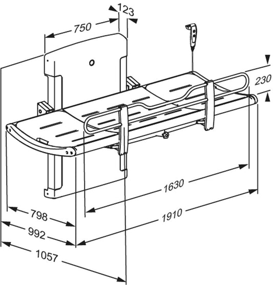 R8582318301 Pressalit SCT 3000 Table à langer électrique motorisée grise Longueur 1910 mm Banc pliant, barre de sécurité incluse