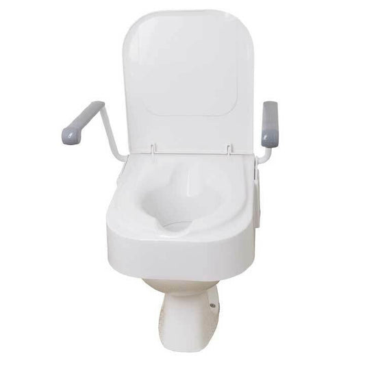 Siège de toilettes surélevé Drive DeVilbiss, complet avec couvercle et accoudoirs TSE150, hauteur réglable